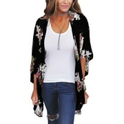 wearella Womens Casual Kimono Cardigan Shawl Sheer Chiffon Blouse Loose Cover up Floral Print Cardigan
